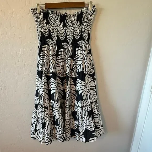 Club Z Collection Dress Women’s Size XL Black and Tan Monstera Midi Strapless - Picture 2 of 3